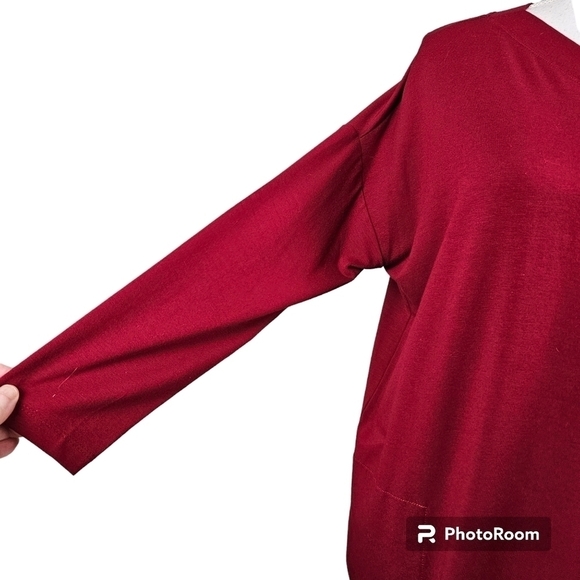 Eileen Fisher Viscose Jersey Stretch Knit Red Lagenlook Midi Dress in Small - Picture 3 of 8